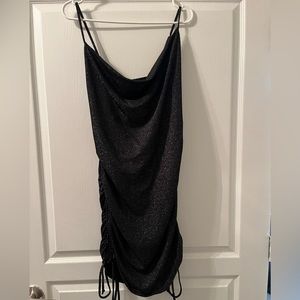 Ruched Sparkly Black Mini Dress
